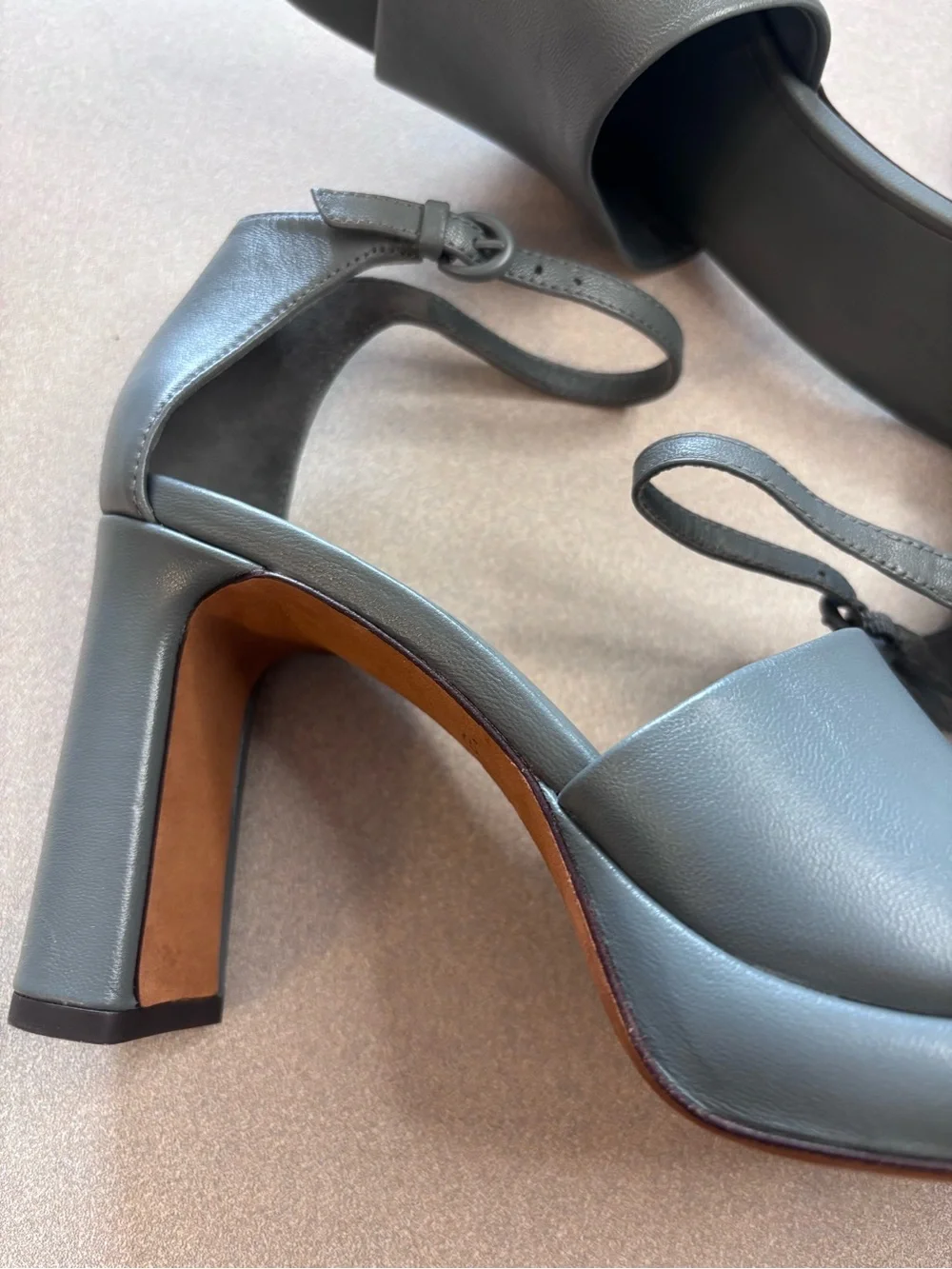 Vince Amara Gray Ankle-Strap Platform Block Heels Modern Minimalist